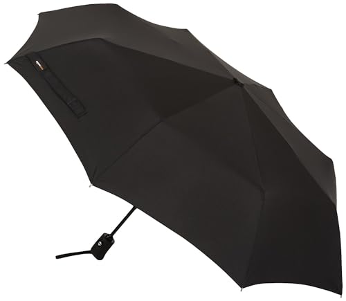 Amazon Basics Round Travel Umbrella for Rain, Compact Umbrella with Auto Open/Close, Strong Alloy Steel Frame, Compact Size for Backpacks/Handbags (11' Long When Closed), One Size, Black