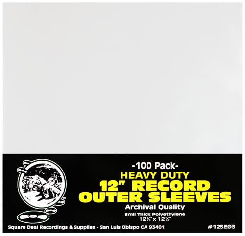(100) 12 Inch Vinyl LP Record Outer Sleeves - High Clarity, Archival Quality Polyethylene - Industry Standard - Standard 3mil Thick - 12-3/4' x 12-1/2'