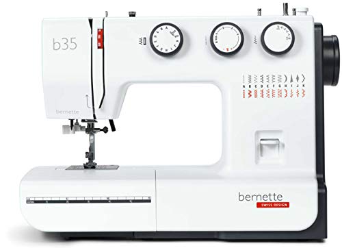 Bernette B35 Sewing Machine Swiss Design with 23 Stitches, 7 Presser Feet, Automatic Buttonhole, Quilting, Embroidery Kit, Heavy-Duty Build, Bobbins, Threader, LED Light, Portable, Extension Table