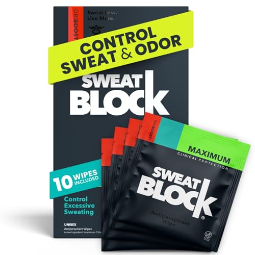 SweatBlock Clinical Antiperspirant for Men & Women | Hyperhidrosis Treatment Wipes for Excessive Sweating | Block Sweat for up to 7 days | 10 Wipes