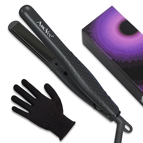 Mini Flat Iron, 0.7 Inch Ceramic Mini Hair Straightener, Small Flat Iron for Short Hair, Dual Voltage for Travel（Black）